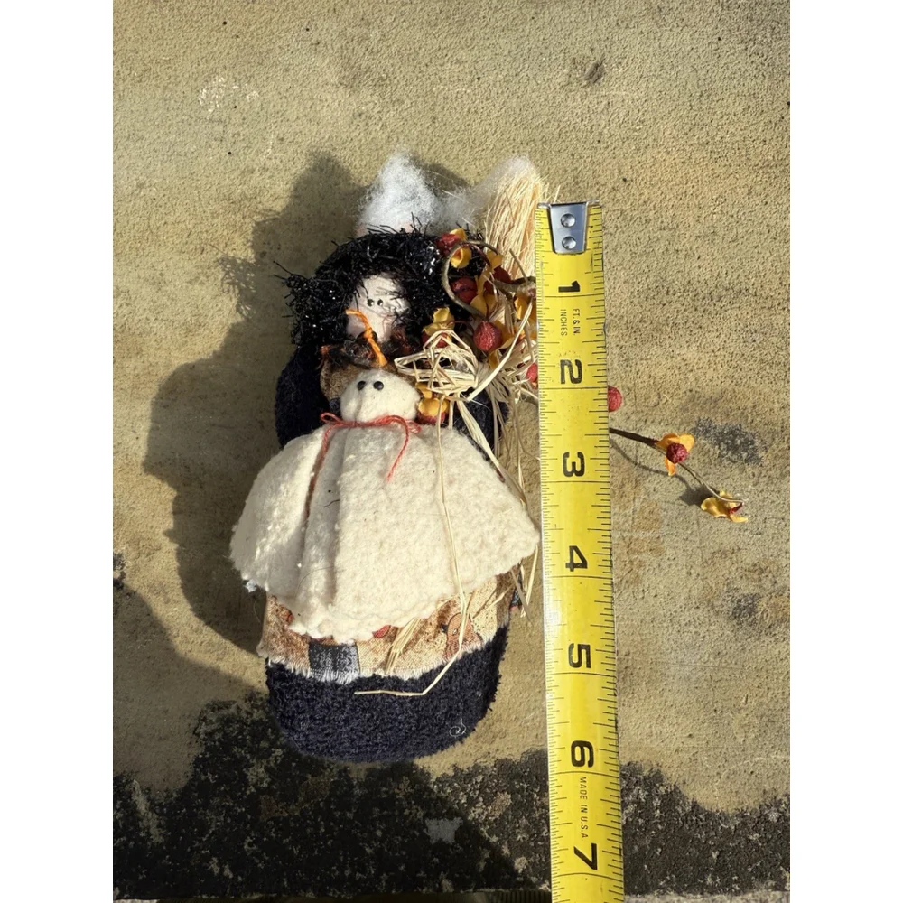 Primitive Style Witch Doll With Ghost Made In USA Handmade Halloween